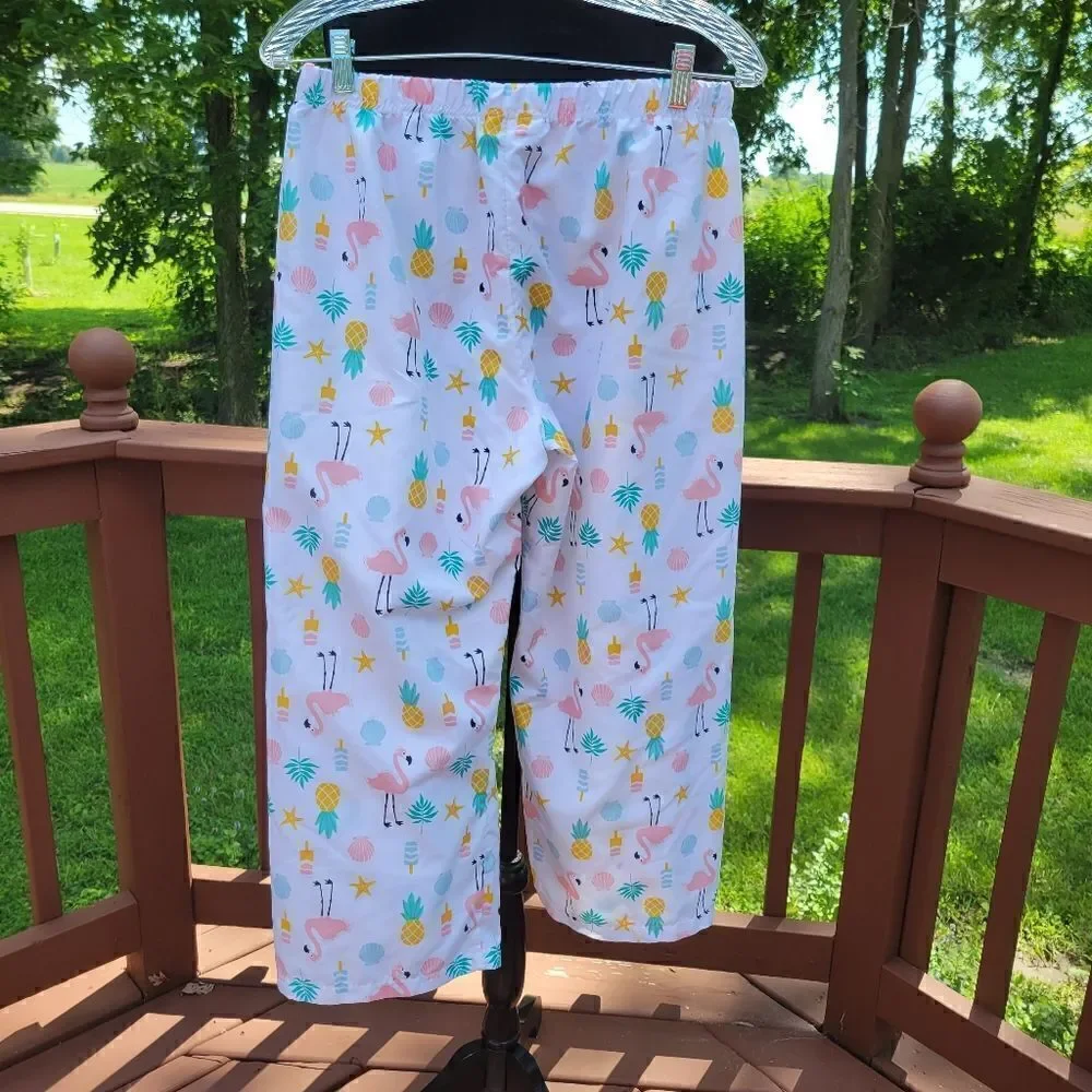 Bobbie Brooks Women's Sleep Pants White & Pink Flamingo's sz Med